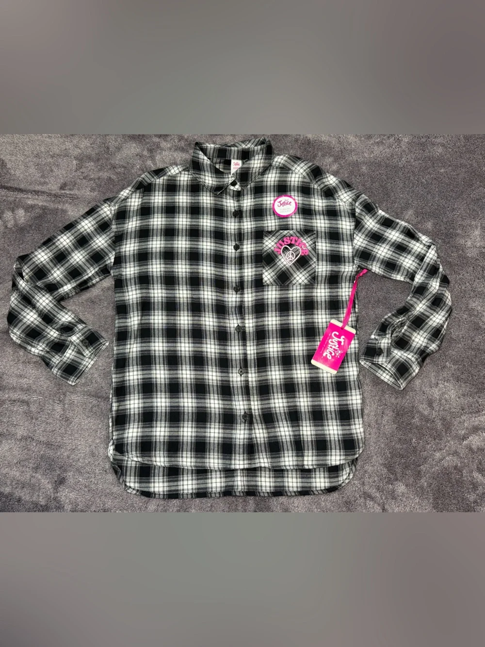 Justice Black & White Plaid Button-Down Shirt